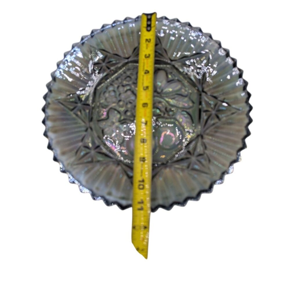 Vtg Federal Glass Pioneer Smoke Carnival Fruit, Serving Platter Iridescent - Picture 5 of 13